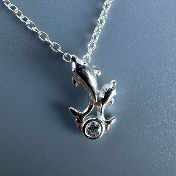 Sterling Silver CZ Dolphin Necklace - Picture 7 of 7